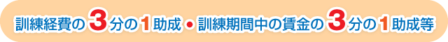 訓練経費の3分の1助成・訓練期間中の賃金の3分の1助成 等